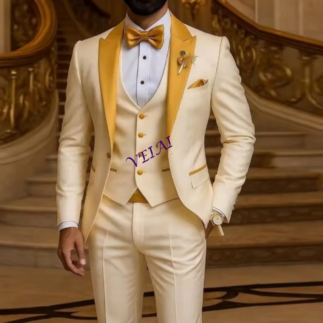 Men Formal Wear Coat - تخصيص الذهب طوق العاج الرجال دعوى