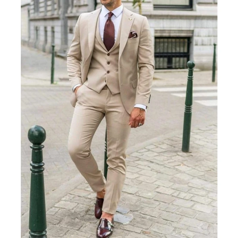 Men Formal Wear Wedding Guest - بدلة رجالية بياقة مميزة، قصة ضيقة،