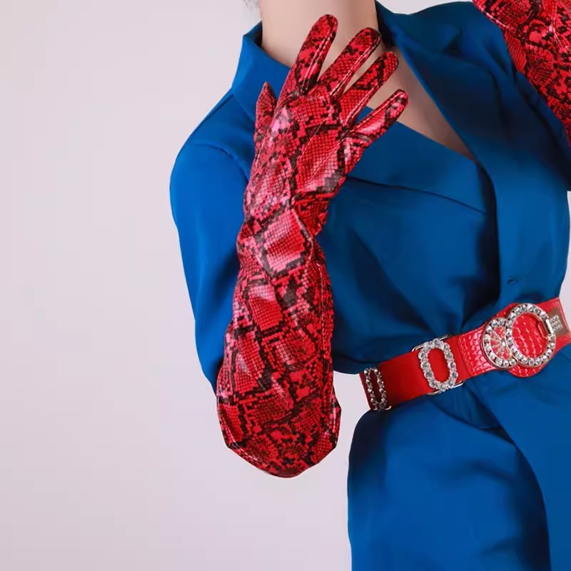 Formal Glove Leather - قفازات نسائية طويلة من الجلد الصناعي