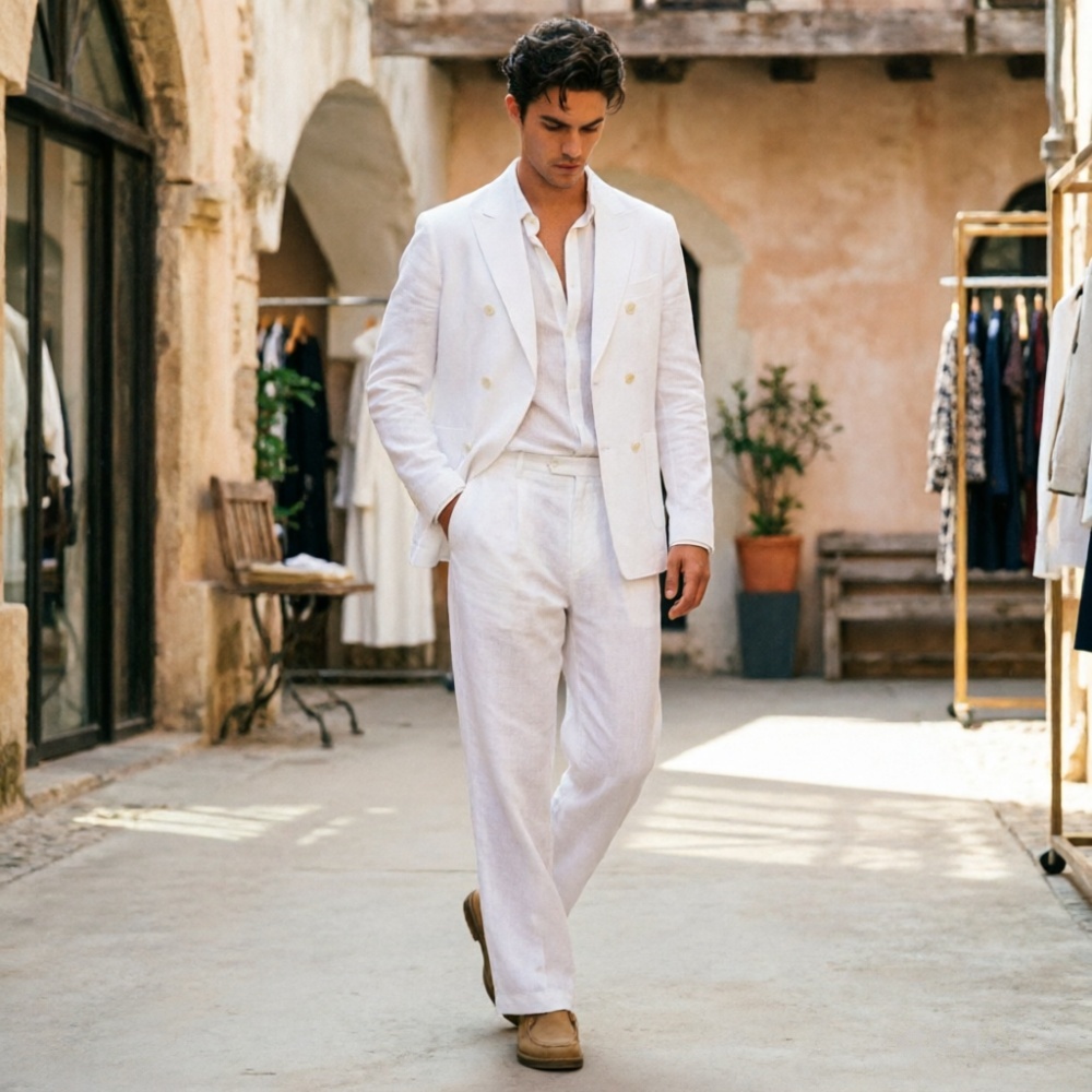 بدلة رجالية من الكتان بلون أخض - مراجعة Men Formal Wear Wedding Guest وسعره