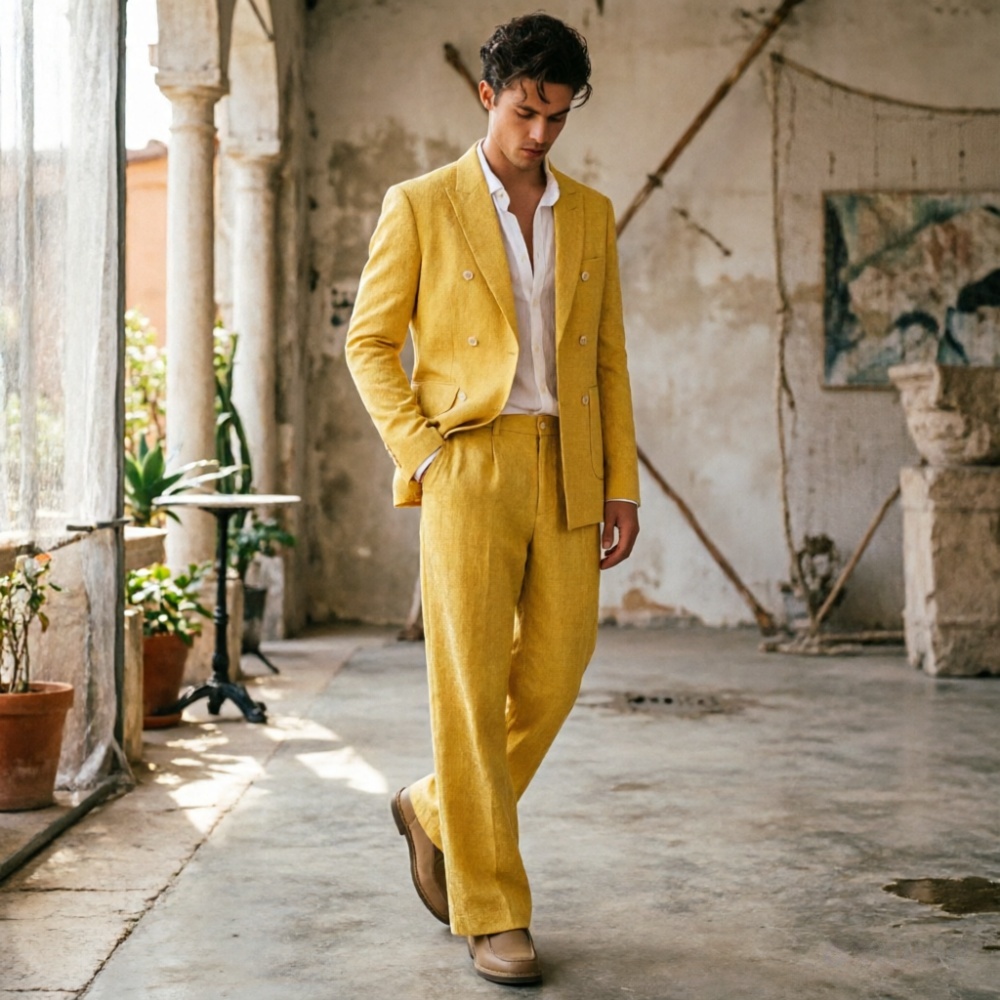 بدلة رجالية من الكتان بلون أخض - مراجعة Men Formal Wear Wedding Guest وسعره