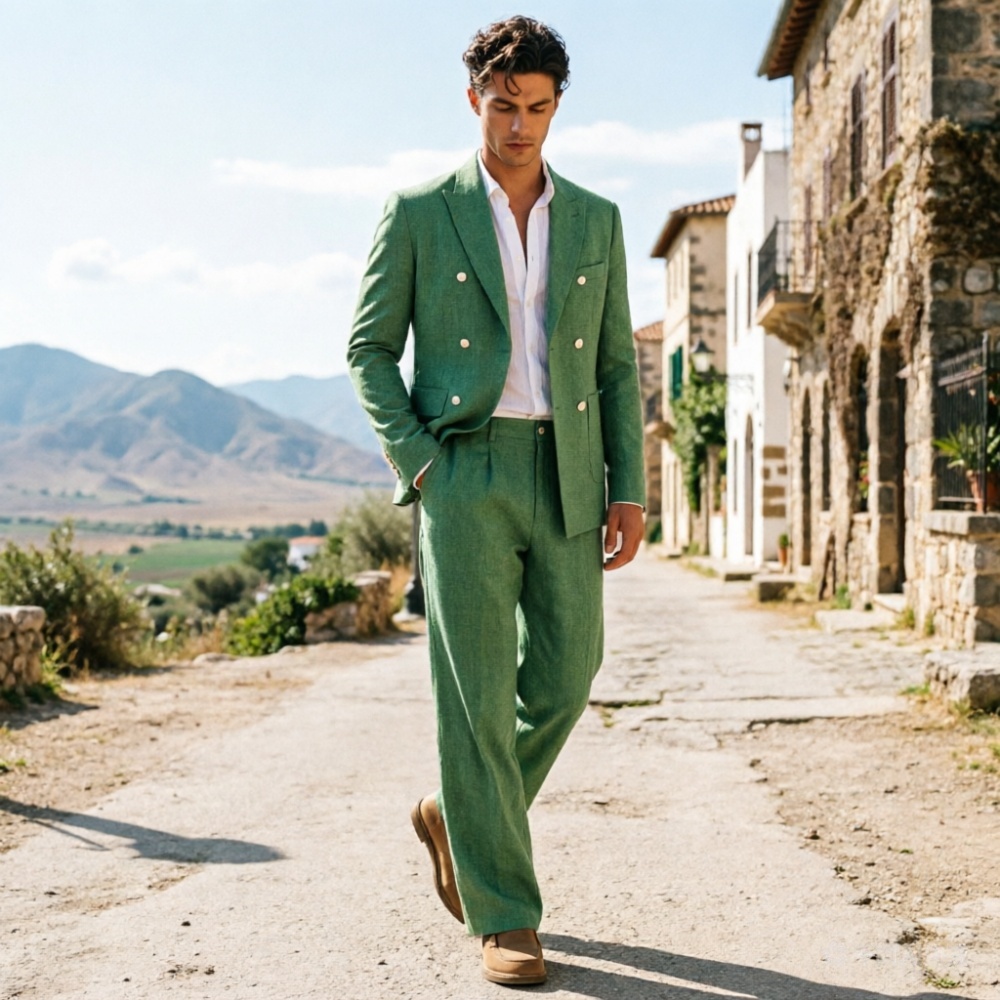 بدلة رجالية من الكتان بلون أخض - مراجعة Men Formal Wear Wedding Guest وسعره