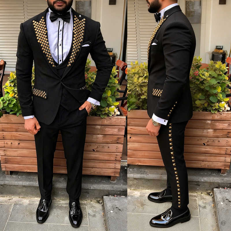 بدلة رجالية عصرية مطرزة بياقة  - مراجعة Men Formal Wear Modern وسعره